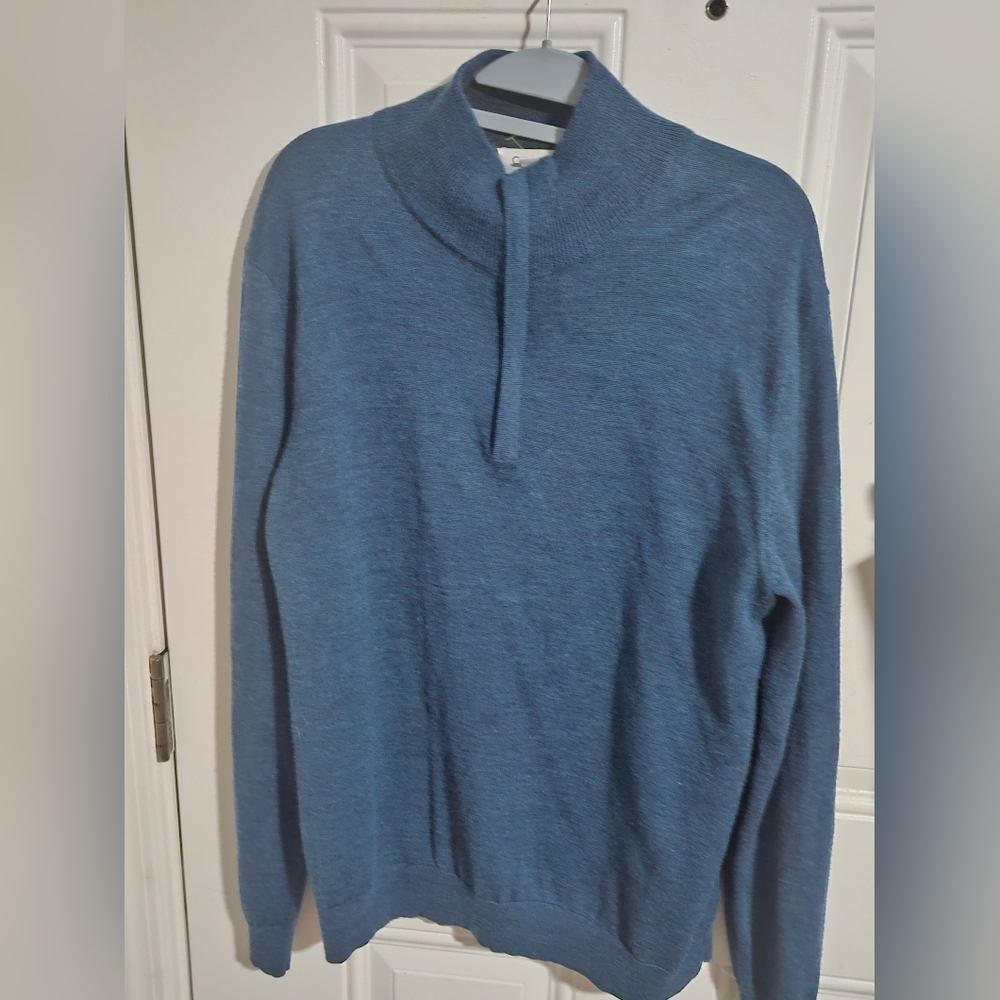 Calvin Klein Men's Three Quarter ZIP Merino Sweater in Blue Larhe